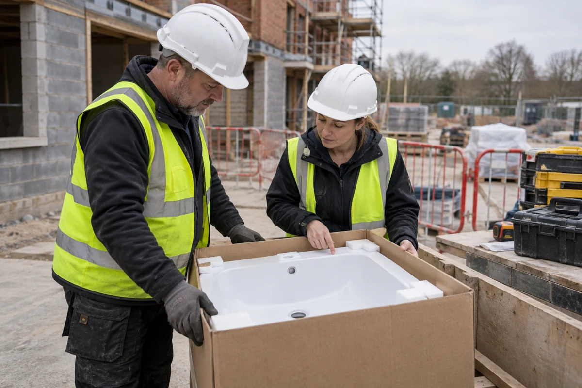 Illustrative check of a protected basin at a construction-site delivery point
