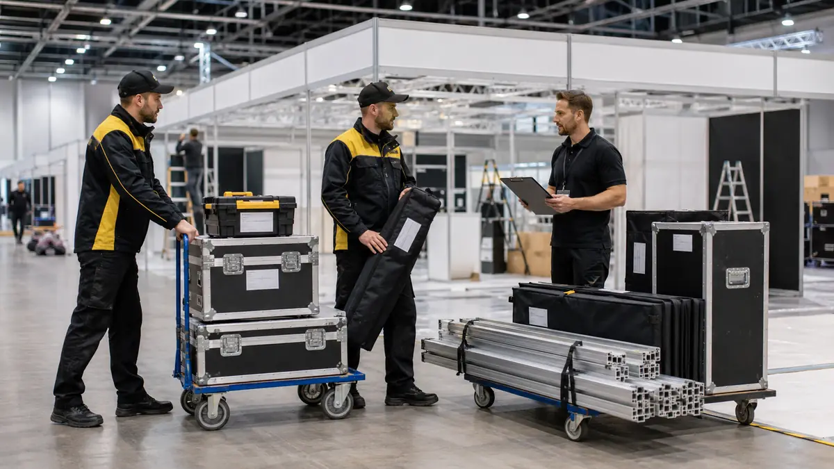 Exhibition stand delivery service unloading at a UK venue