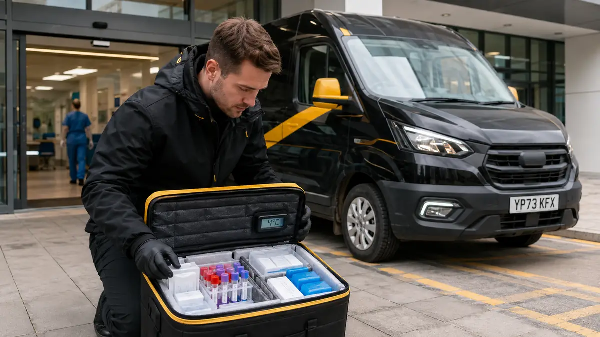 Medical courier transporting temperature controlled clinical samples