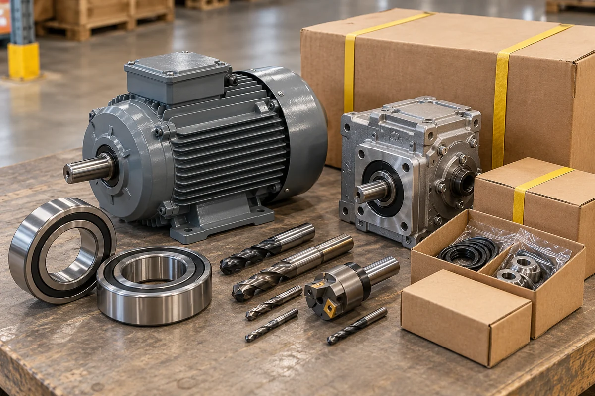 Electric motors, Bearings & gearboxes, Tooling & machine spares — illustrative goods photograph