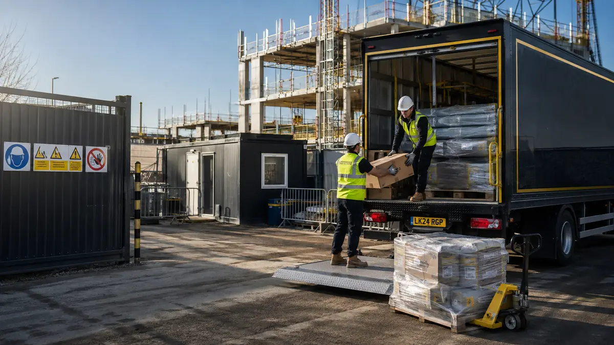 Urgent construction material delivery loading pallets for a UK site