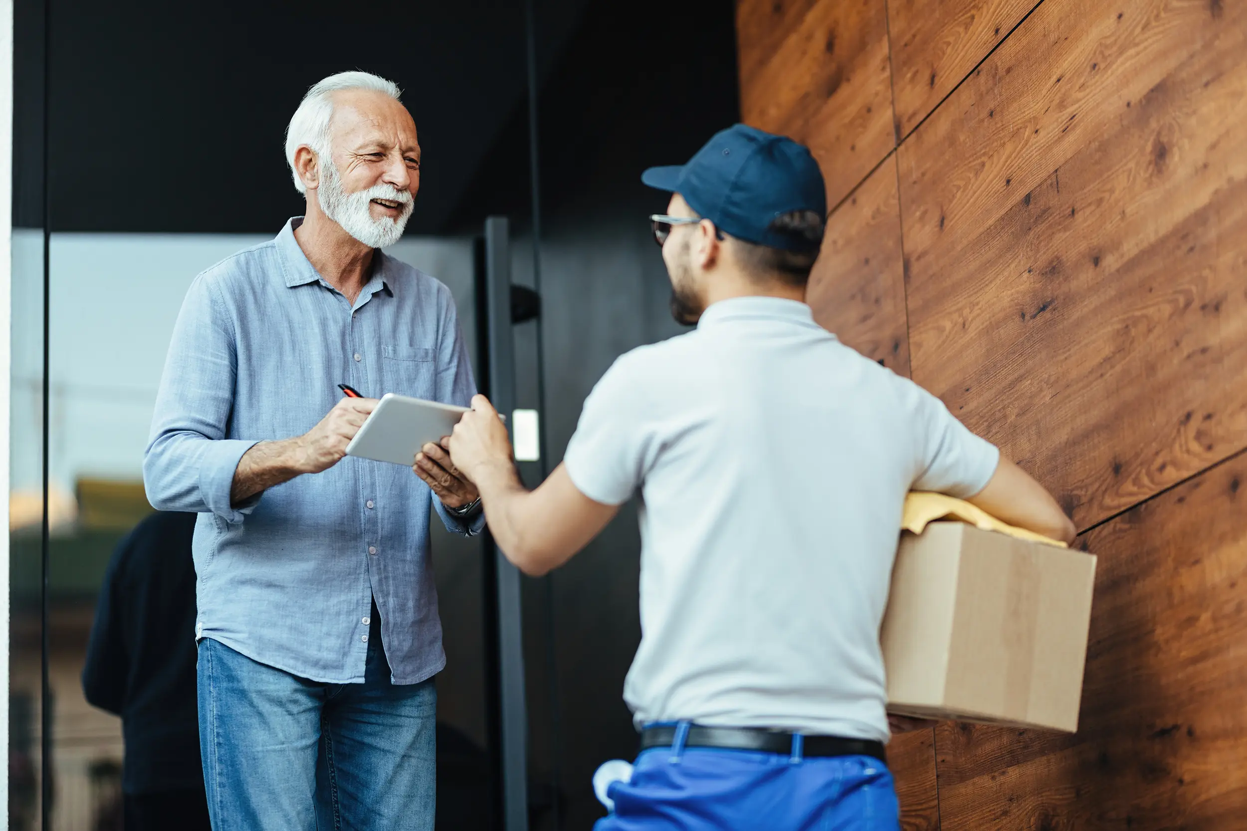 Courier delivering package